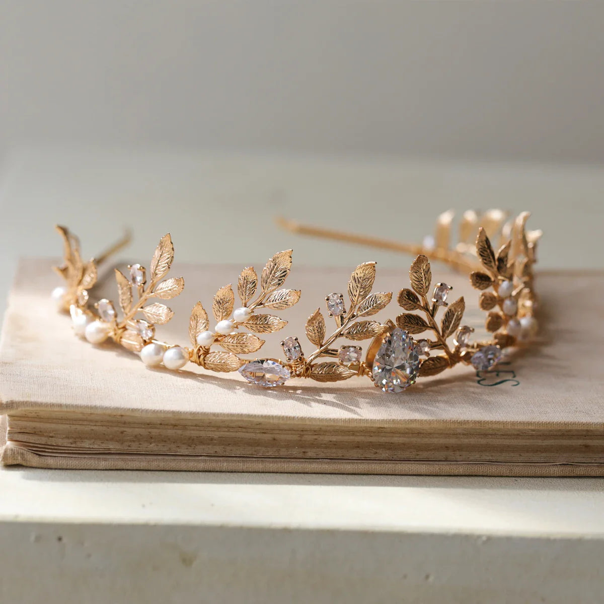 Wedding Hair Accessories Zircon Pearl Crown Vintage Baroque Headband For Bride Headwear Women Leaf Headpiece Bridal Jewelry