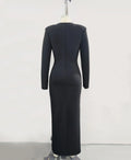 Women Long Sleeve Sexy Shinning Crystal Keyholes Bodycon Long Bandage Dress Celebrate Evening Party Cocktail Outfit