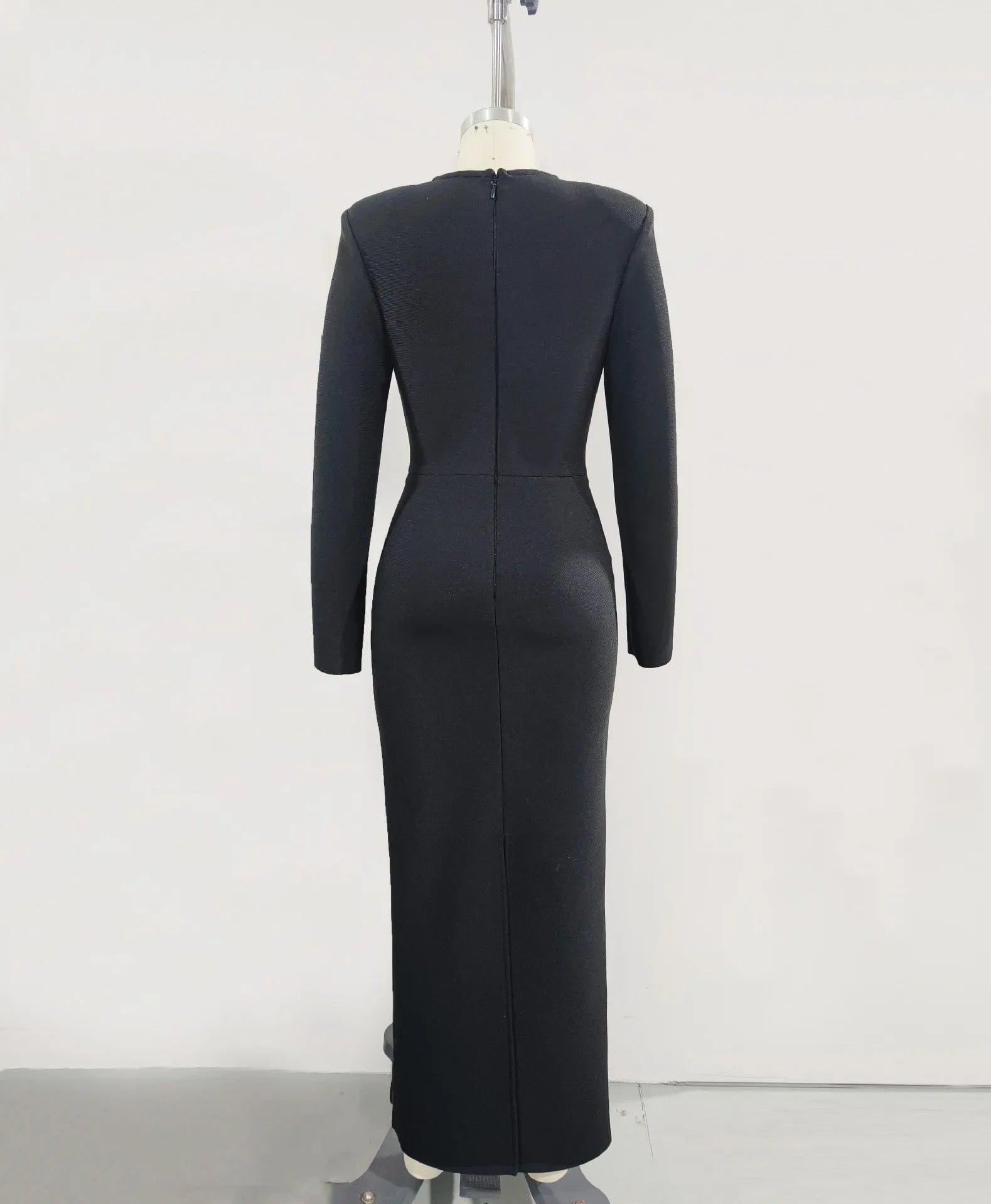 Women Long Sleeve Sexy Shinning Crystal Keyholes Bodycon Long Bandage Dress Celebrate Evening Party Cocktail Outfit