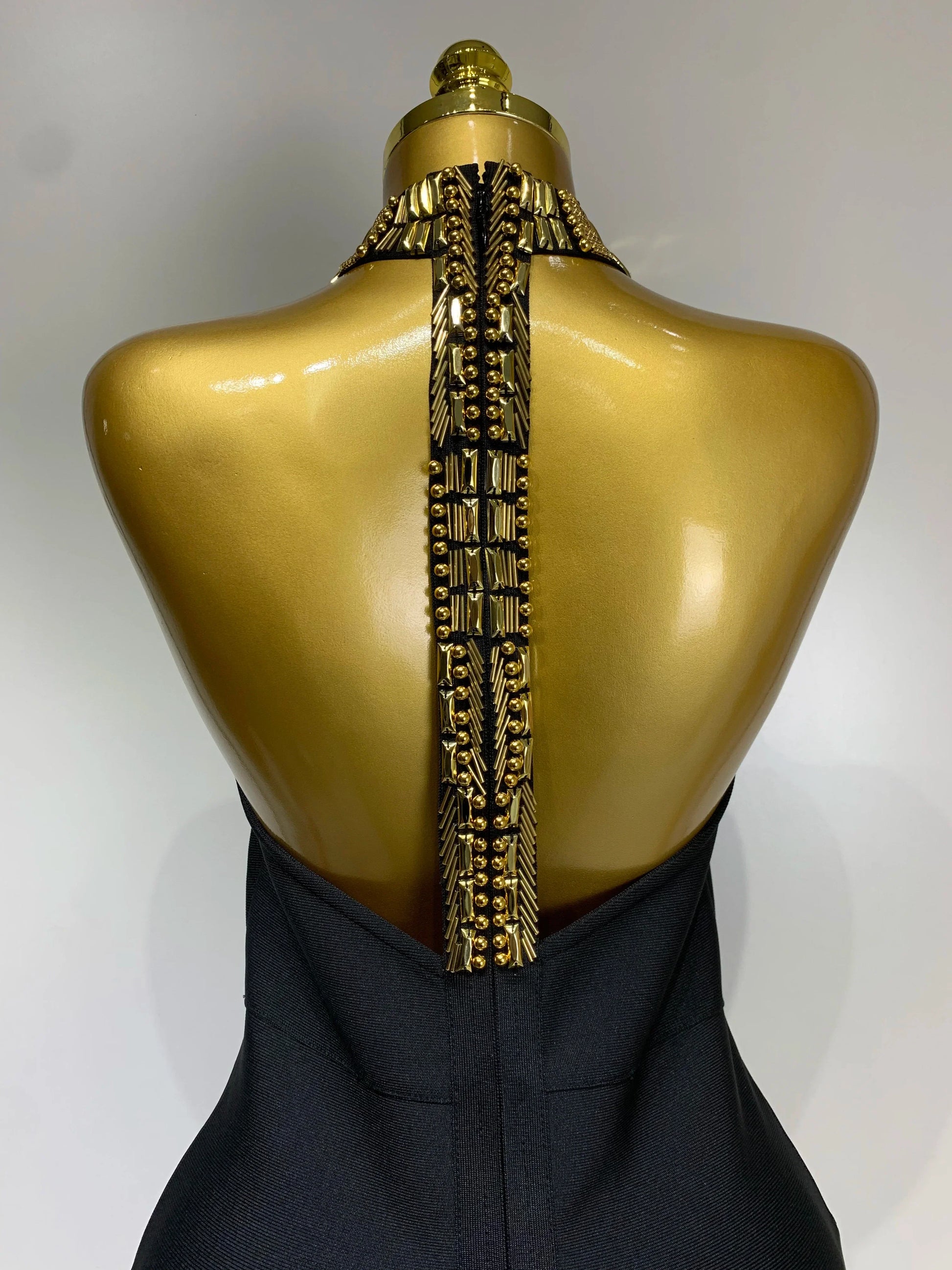 Women Fashion Celebrity Sexy Backless Beading Midi Black Bodycon Bandage Dress Elegant Evening Club Luxury Birthday Dresses