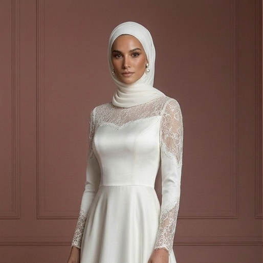 Satin A-Line Modest Wedding Dress – Perfect Hijab-Friendly Nikah Outfit Muslim