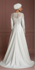 Satin A-Line Modest Wedding Dress – Perfect Hijab-Friendly Nikah Outfit Muslim