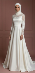 Satin A-Line Modest Wedding Dress – Perfect Hijab-Friendly Nikah Outfit Muslim