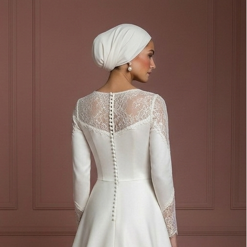 Satin A-Line Modest Wedding Dress – Perfect Hijab-Friendly Nikah Outfit Muslim