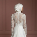 Satin Hijab Wedding Dress – Elegant Ivory A-Line for Modest Brides Muslim