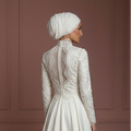 Satin Long Sleeve Bridal Wedding Dress – Soft White Modest Muslim Outfit