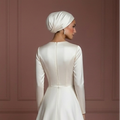 Satin Long Sleeve Wedding Dress – Ivory Hijab-Friendly Elegance Muslim
