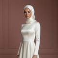 Satin Long Sleeve Wedding Dress – Ivory Hijab-Friendly Elegance Muslim