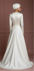 Satin Long Sleeve Wedding Dress – Ivory Hijab-Friendly Elegance Muslim