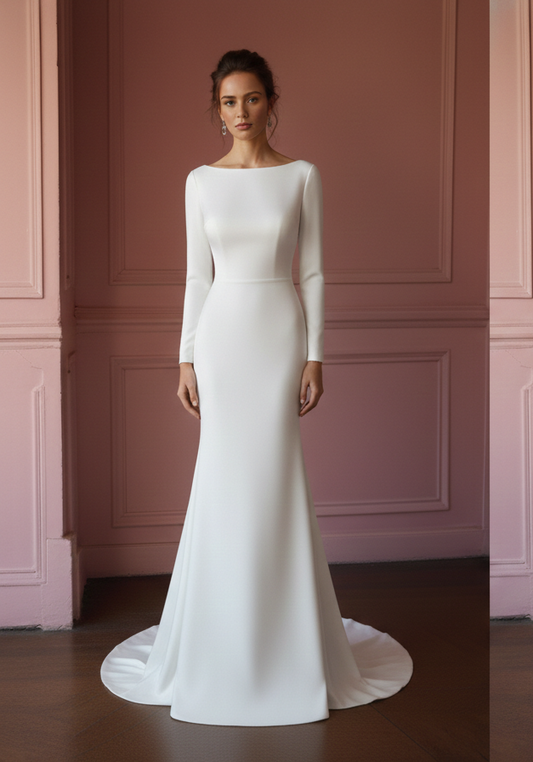 Satin Mermaid Wedding Dress Minimalist Long Traditional Wear