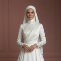 Satin Minimalist Princess Wedding Dress – Pearl White Modern Muslim Style
