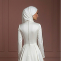 Satin Minimalist Princess Wedding Dress – Pearl White Modern Muslim Style