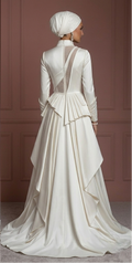 Satin Nikah Wedding Dress – Ivory A-Line Hijab-Friendly Outfit Muslim