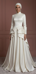 Satin Nikah Wedding Dress – Ivory A-Line Hijab-Friendly Outfit Muslim