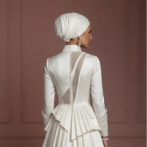 Satin Nikah Wedding Dress – Ivory A-Line Hijab-Friendly Outfit Muslim