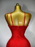 Women Sexy Sleeveless Hollow out Split Backless Red Midi Bandage Dress Celebrity Elegant Evening Luxury Birthday Dresses