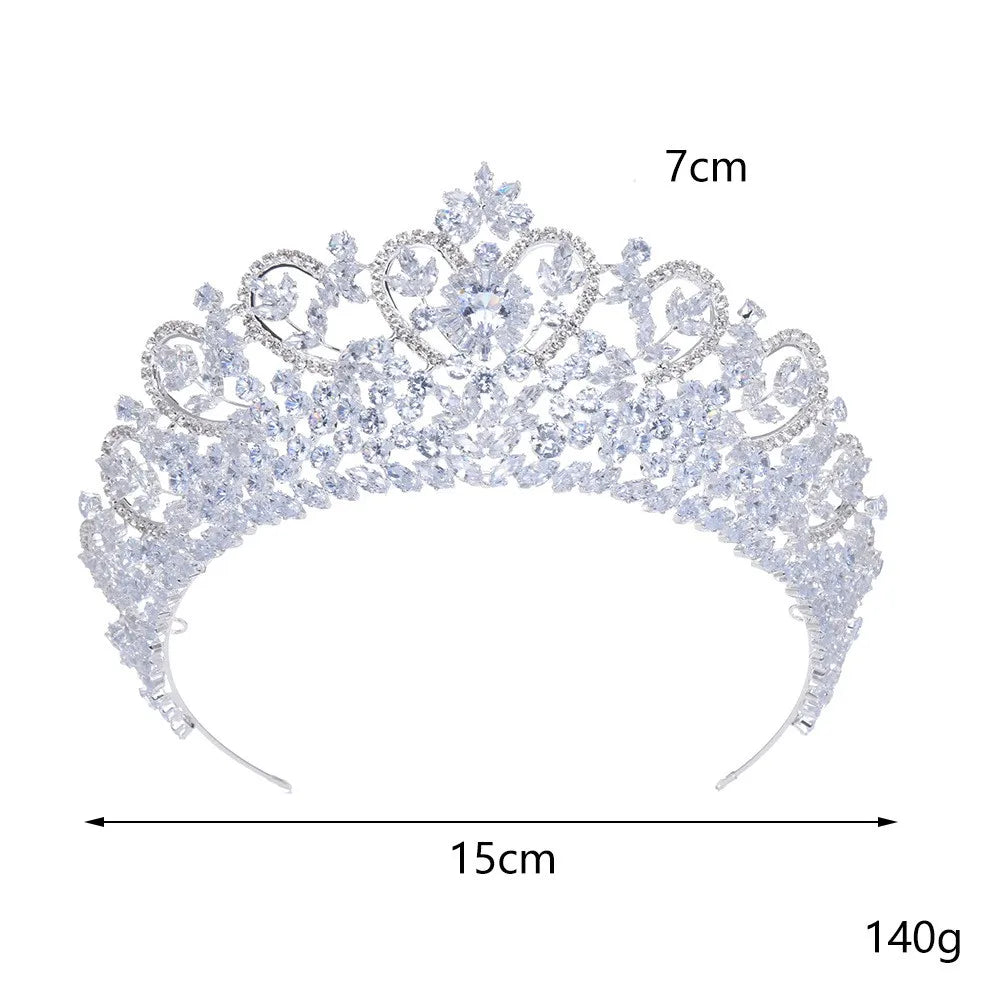 Princess Queen Crystal Zirconia Tiaras and Crowns Zircon Headband For Brides Headpiece Wedding Accessories Bridal Hair Jewelry
