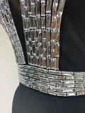 Women Celebrity Sexy Halter Diamonds Black Midi Bodycon Bandage Dress Elegant Evening Club Party Outfit Luxury Birthday Dress