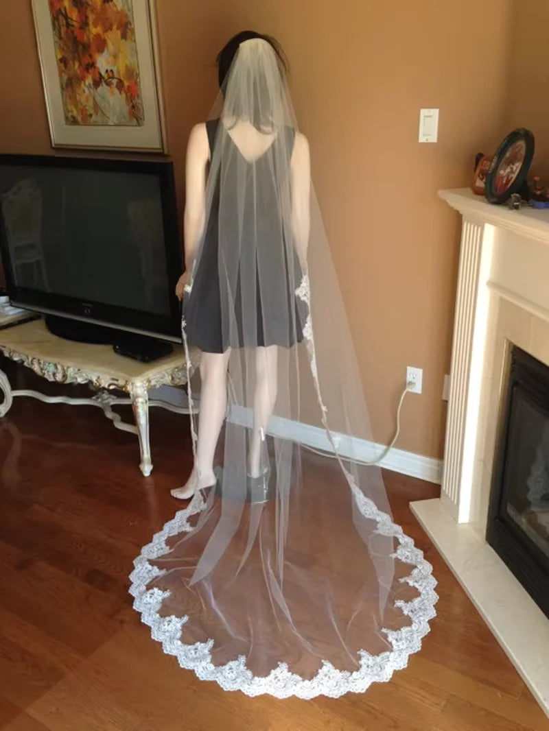 250cm lace wedding veil 1 layer bridal veil with metal comb in white , off white , ivory