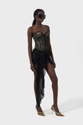 Celebrity Red Carpet Performance Stage Wear Women Sexy Lace Strapless Bodycon Mini Draped Dress Nightclub Party Wear