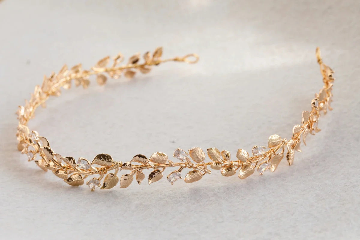 Wedding Hair Accessories Vintage Gold Color Headband Hairband Leaf Headpiece Headwear Bride Bridesmaids Headdress Bridal Jewelry