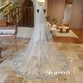Romantic and Unique Colored Lace Appliqué Fingertip-Length Veil Perfect for Outdoor, Garden, Party, or Themed Weddings