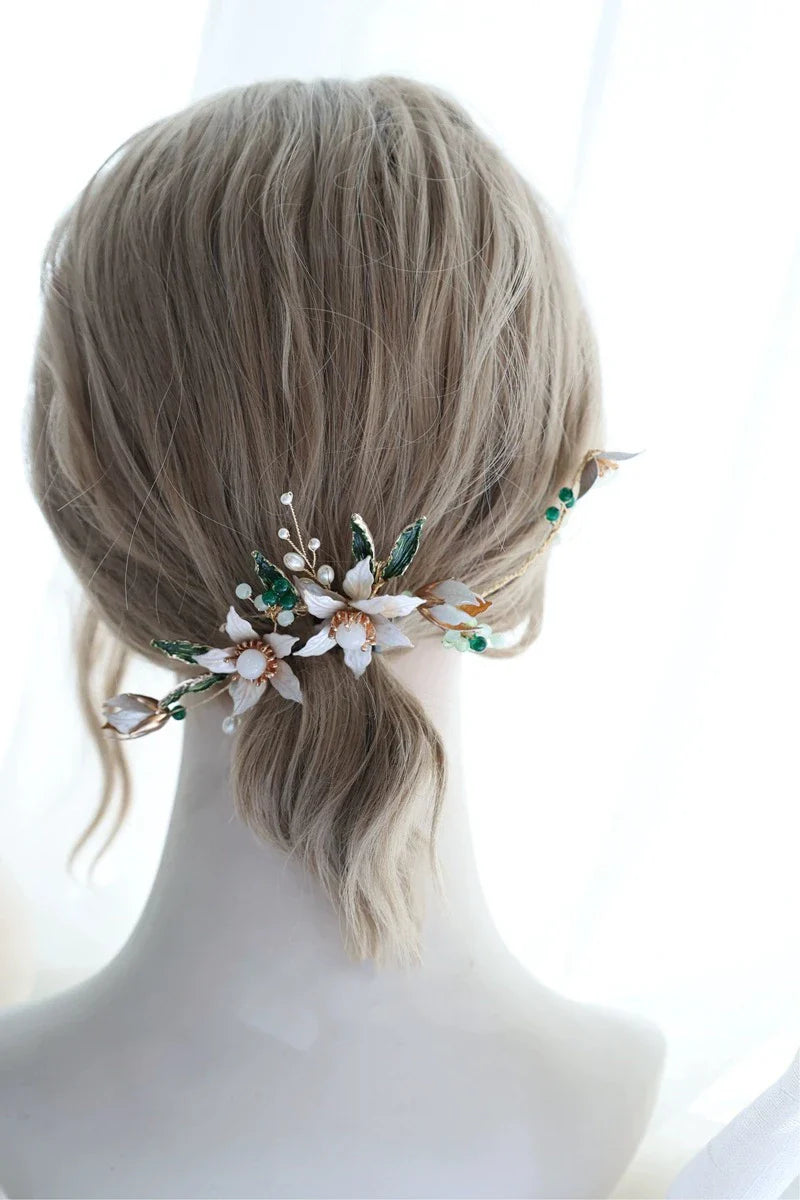 Flower Leaf Hair Pin Clip Imitation Pearl Hairpin For Bride Women Party Gold Color Head Piece Wedding Accessories Bridal Jewelry