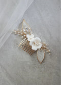 Bridal Jewelry Porcelain Flower Hairpin Gold Color Head Piece For Bridesmaids Bride Pearl Hair Comb Pin Clip Wedding Accessories