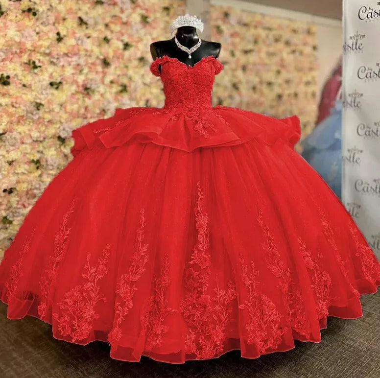 Princess Lilac Vestidos De 15 Quinceañera Charro Ball Gown Lace Vestidos Para 15 Años Sweet 16 Dress Birthday Party Customized Red