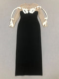 2024 Sexy Women'S See Through Sheer Patchwork Bandage Dress O-Neck Long Sleeved Bodycon Long Dress Celebrity Christmas Vestidos black