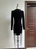 Luxury Diamonds Tassel Sexy Deep V Notched Black Velvet Dress Woman Evening Party Vestido Celebrate Club Party Outfit