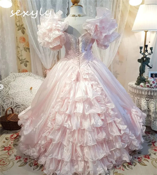 Cinderalle Pink Quinceanera Dress Civil War Debutante Elegant Vestidos De 15 Años Fairy Medieval Costume Elvish Prom Customized Red