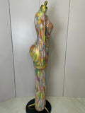 Sparkle Rhinestone High Neck Colorful Printed Long Dress Women Sexy Evening Birthday Celebrate Stage Performance Costume