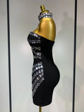 Sparkly Rhinestones Bodycon Strapless Mini Bandage Dress Women Backless Fashion Evening Party Club Luxury Birthday Dresses
