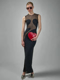 Elegant Mesh Patchwork Sleeveless Bodycon Party Club Evening Dress Sexy Bodycon Perspective Vestido Summer Clothing