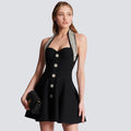Black Women Sexy Halter Shinning Sequins Off the Shoulder A-Line Mini Bandage Dress Celebrate Evening Party Red Carpet Wear