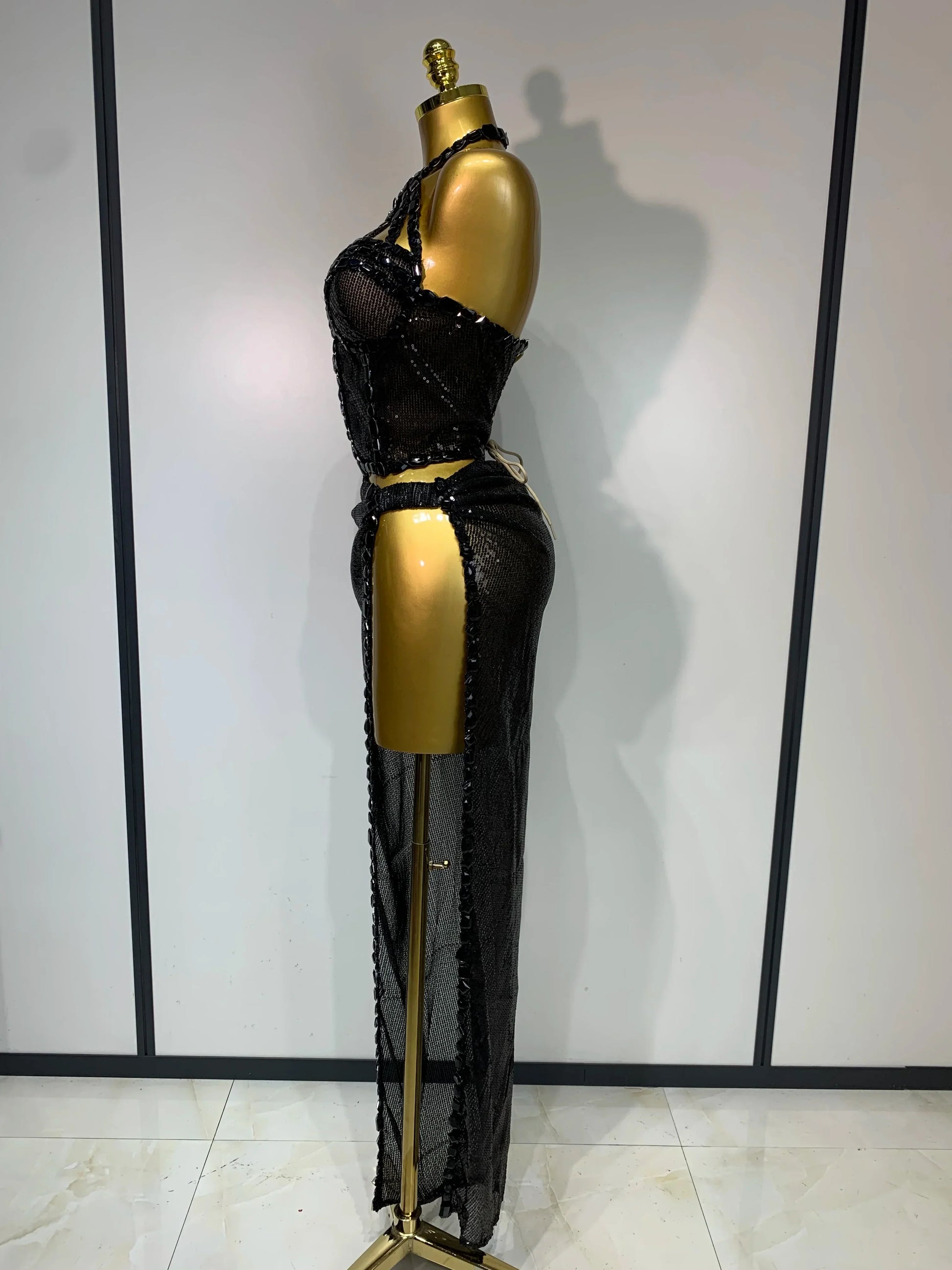 Sexy Shiny Diamond Two Piece Set Women Evening Celebrate Festival Luxury Birthday Party Nightclub Singer Stage costume