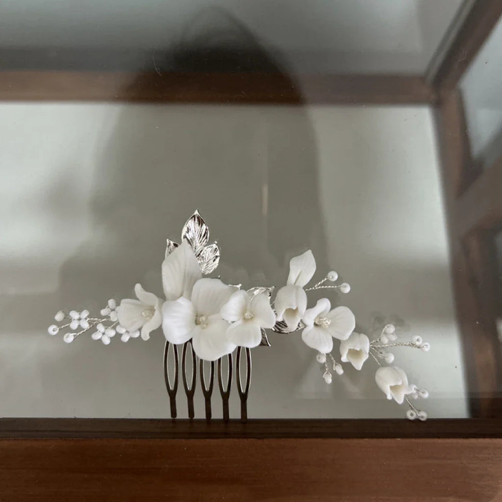Bridal Jewelry Porcelain Flower Hair Comb Pin Clip Head Pieces Brides Bridemaids Gold Silver Color Hairpins Wedding Accessories silver color b