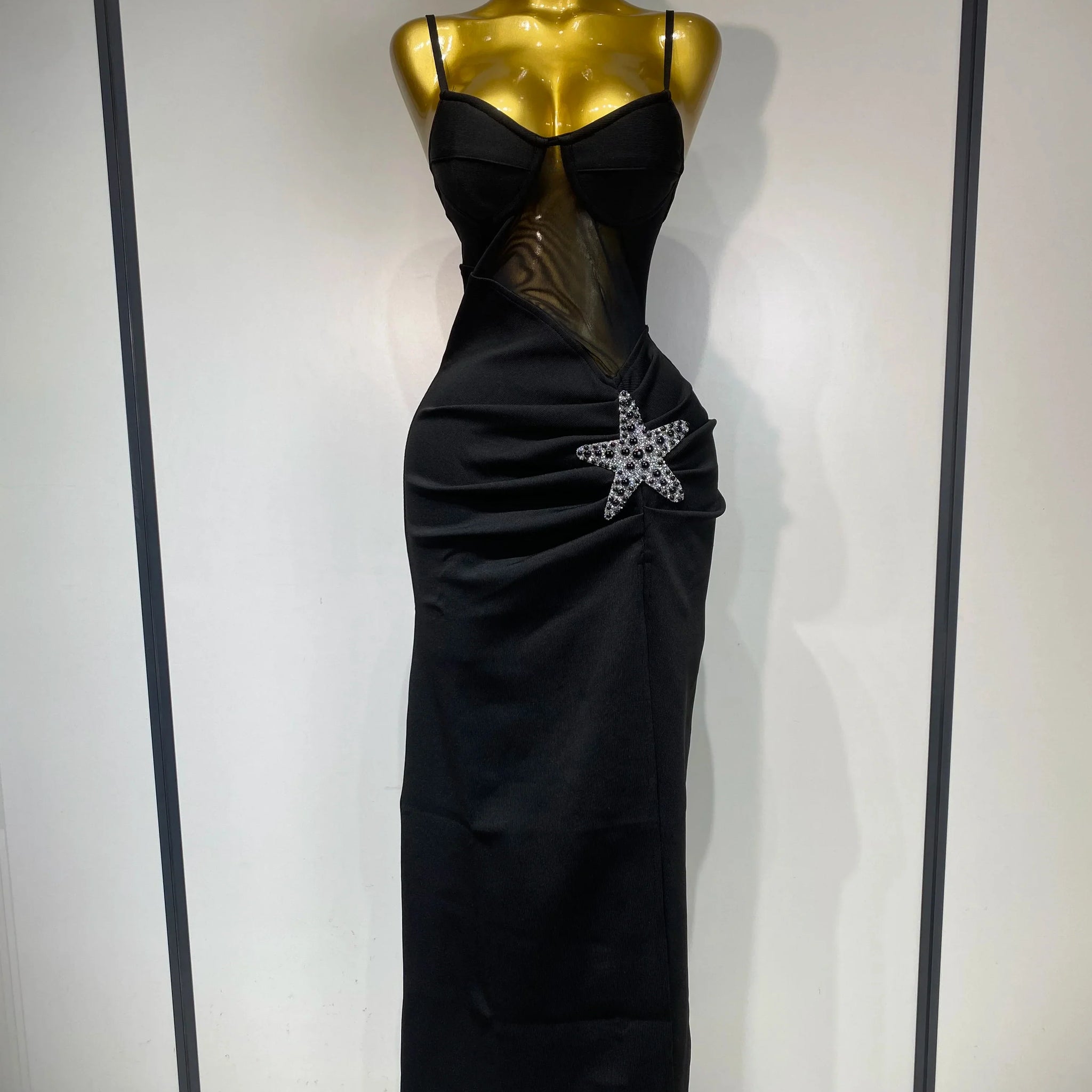 Sexy Long Dress Starfish Decoration Bandage Dress Women Elegant Style Fashion Evenig Party Luxury Birthday Prom Gowns black