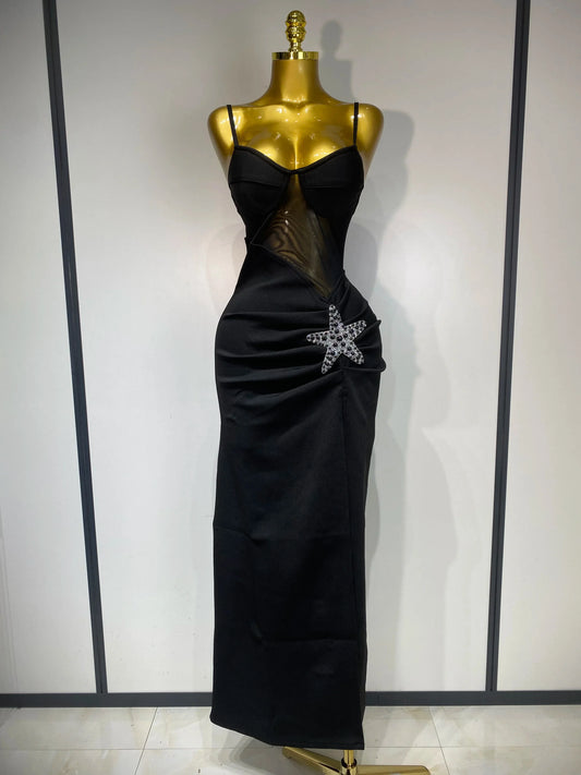 Sexy Long Dress Starfish Decoration Bandage Dress Women Elegant Style Fashion Evenig Party Luxury Birthday Prom Gowns black