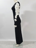 Sexy Women's 3D Flower Decorative Bandage Dress with Diagonal Collar Long Sleeve Bodycon Split Length Dress Party Vestidos
