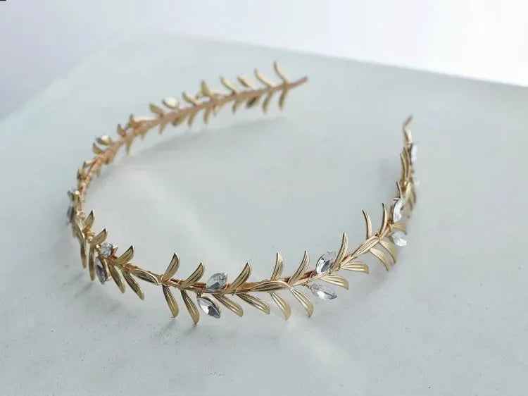 Vintage Gold Color Headband Brides Tiaras and Crowns Crystal Leaf Headpiece Headwear Wedding Accessories Bridal Hair Jewelry b
