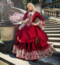 Medieval Fantasy Quinceanera Dresses Victorian Halloween Masquerade Prom Dress Ball Gown Queen Puffy Red Sweet 16 Customized Red