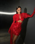 2024 Fashion Red White Women Gloves Sexy Bodycon Mini Draped Dress Nightclub Party Bar Singer Birthday Celebrate Dress Red