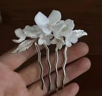 Bridal Jewelry Porcelain Flower Hair Comb Pin Pearl Hairpin For Brides Bridesmaids Silver Color Head Pieces Wedding Accessories c