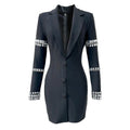 Fashion Black Color Women Long Sleeve Sexy V-Neck Bodycon Mini Bandage Dress Crystal Fashion Nightclub Party Outfit
