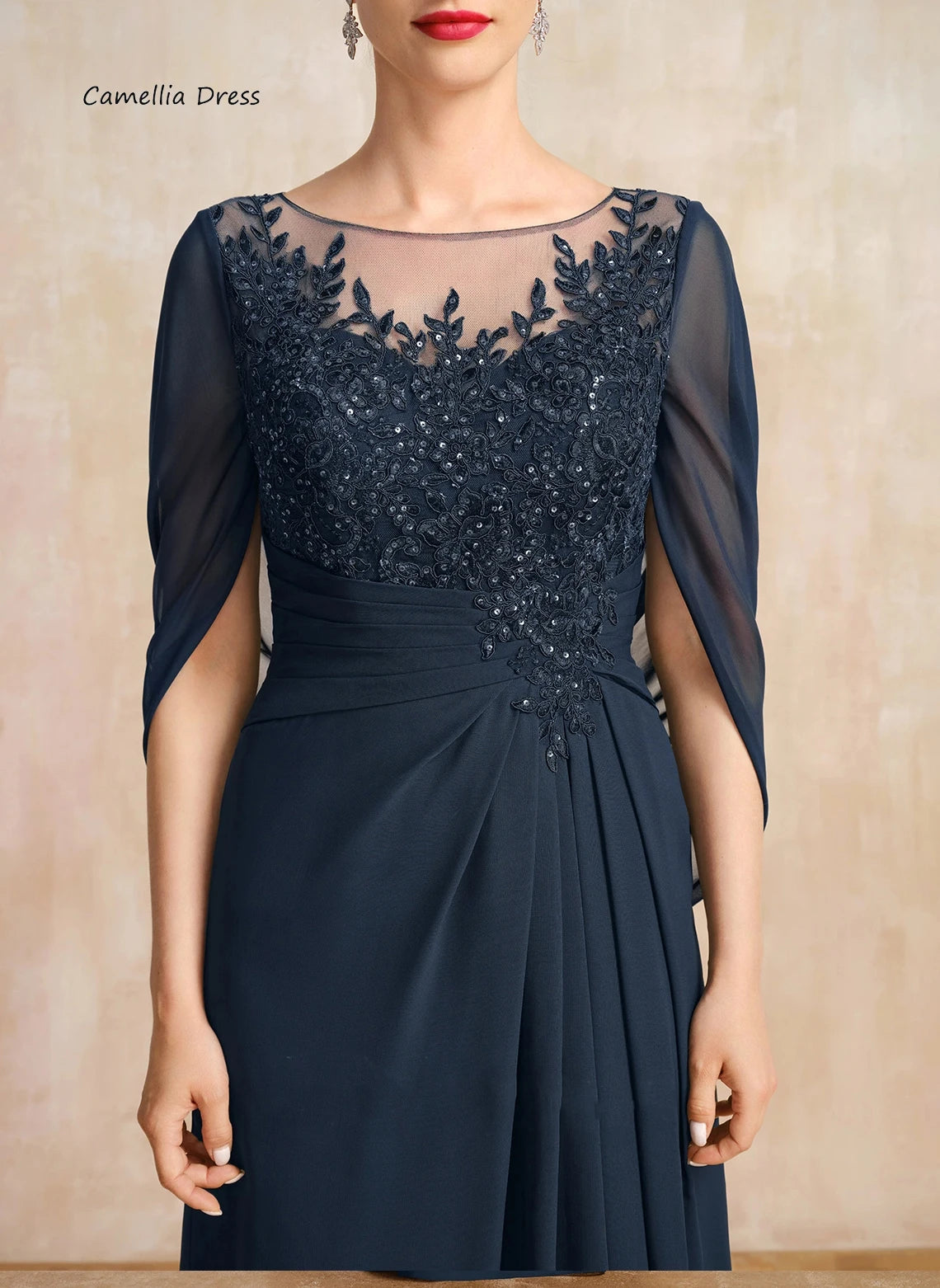 Graceful A-line Mother Dresses For Weddings Scoop Lace Evening Dresses Chiffon Illusion Wedding Party Dress فستان حفلات الزفاف