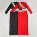 New Black Red Women Long Sleeve Shinning Diamond 2 Pieces Bodycon Bandage Long Dress Elegant Normal Evening Party Outfit