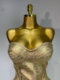 Women Sexy Gold Strapless Bodycon Bandage Dress Fashion Celebrate Evening Party Luxury Birthday Wedding Guest Dress
