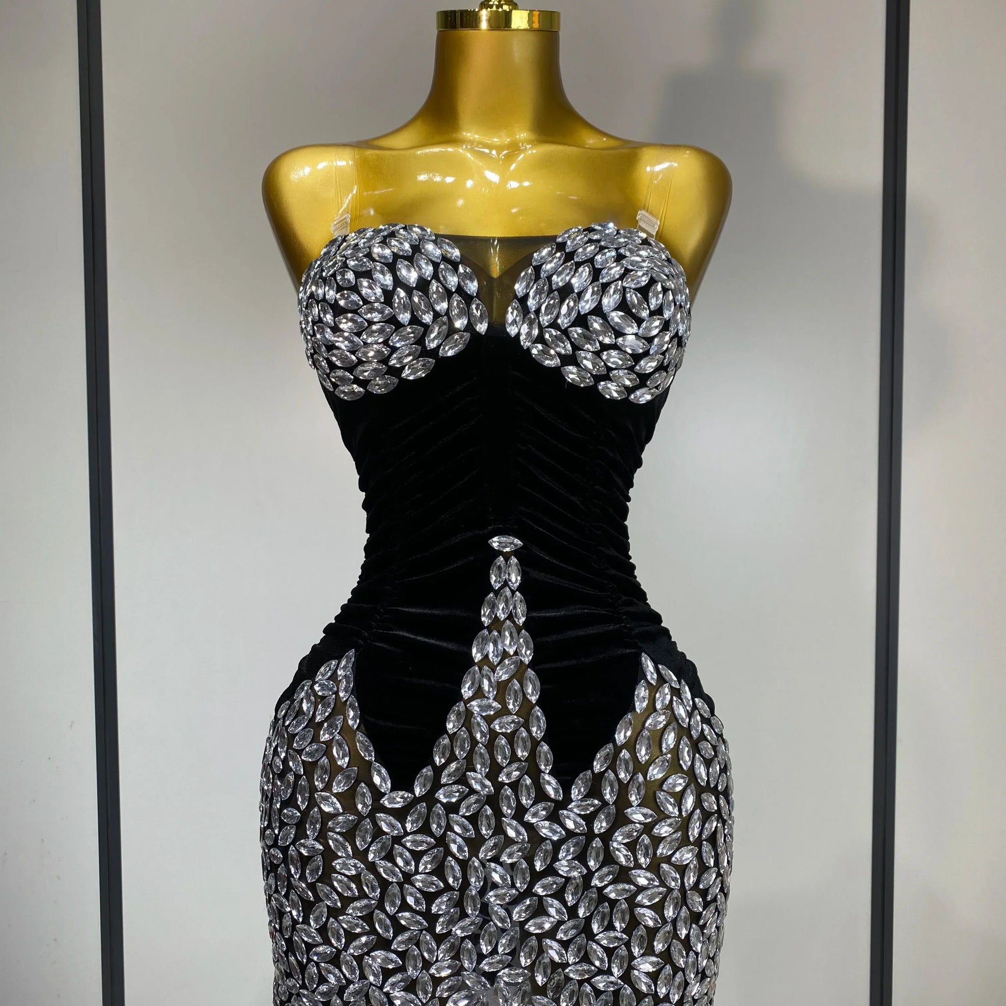 Women Sexy Bodycon Mini Dress Nightclub Elegant Evening Party Birthday Dress Celebrity Singer Shining Diamond Stage Costume black
